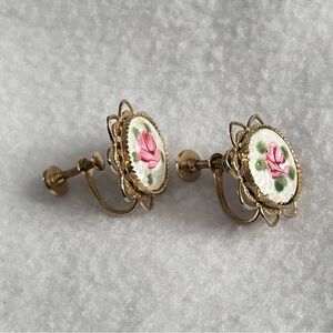Vintage Gold Rose Clip-On Earrings